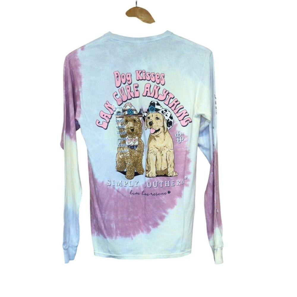 Simply Southern Long Sleeve Dog Kisses Tie Dye T Shirt Size S